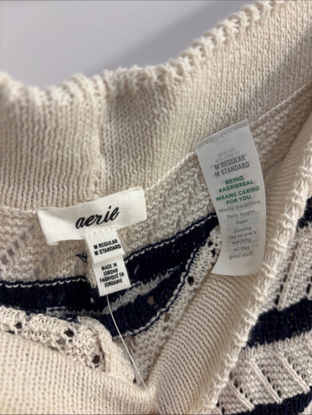 aerie Cream and Navy Striped Knit Wide-Leg Pants size medium - Picture 4 of 6
